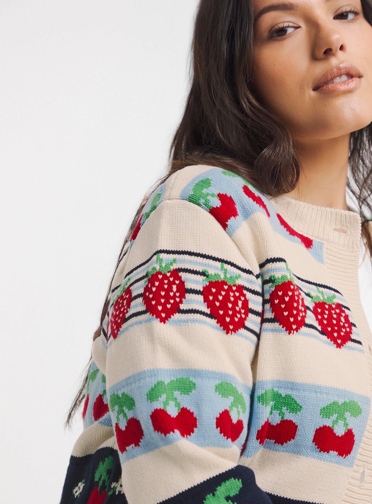 SIMPLY BE Fruit Fair Isle Crew Neck Cardigan 20-22 - Image 4 thumbnail